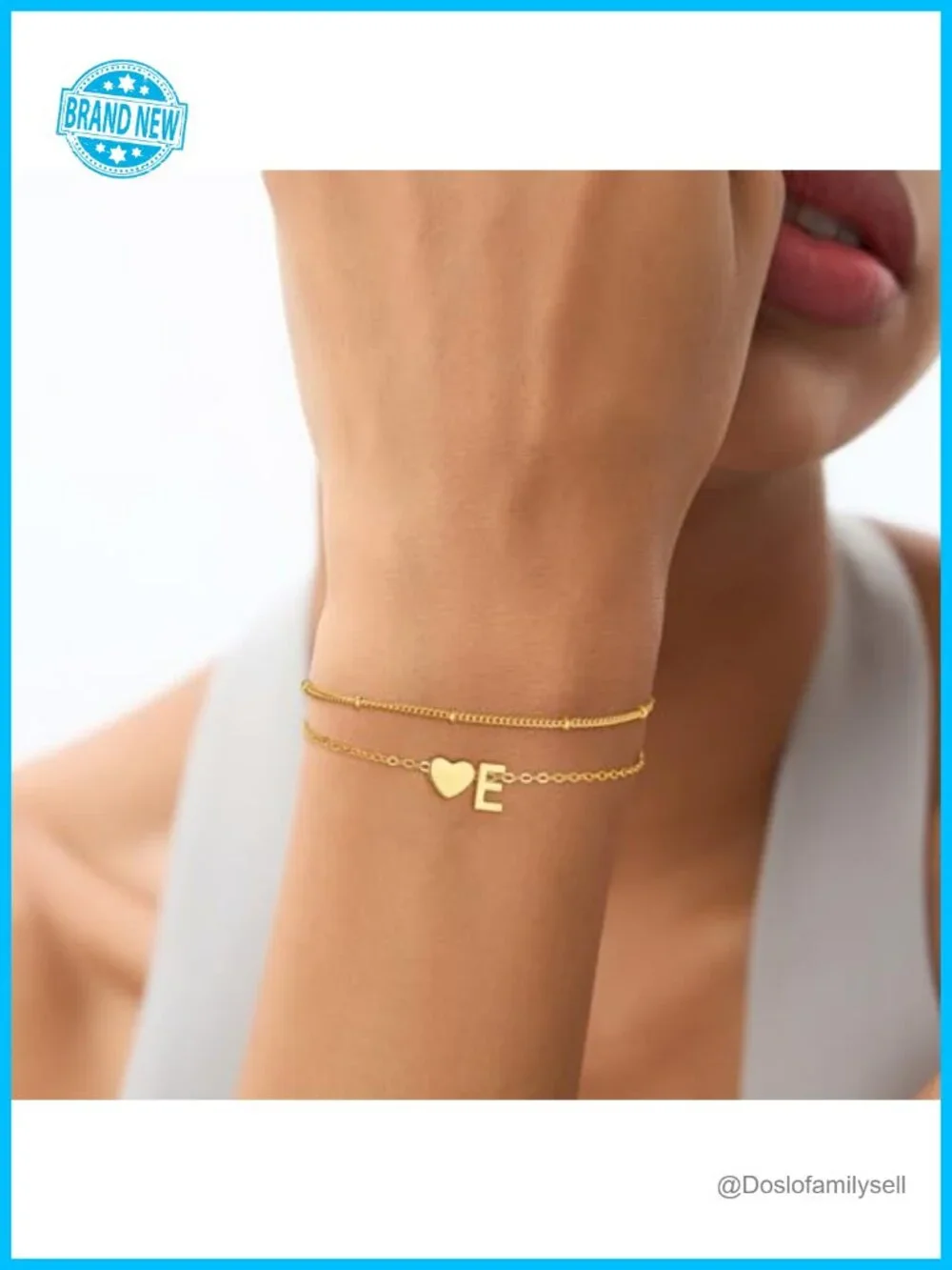 14K Gold Plated Heart Initial Charm Bracelet, Dainty Adjustable Lobster Clasp
